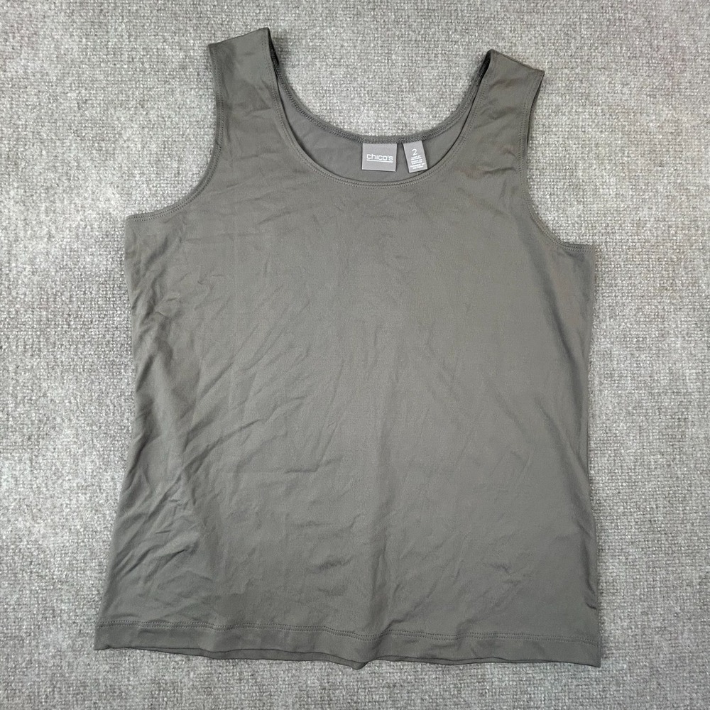 Chico's Microfeel Tank Top Womens‎ 2 Texas Taupe Basic Knit Timeless Scoop Neck